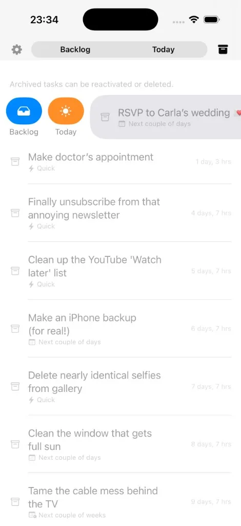 Daily Focus — open and completed tasks